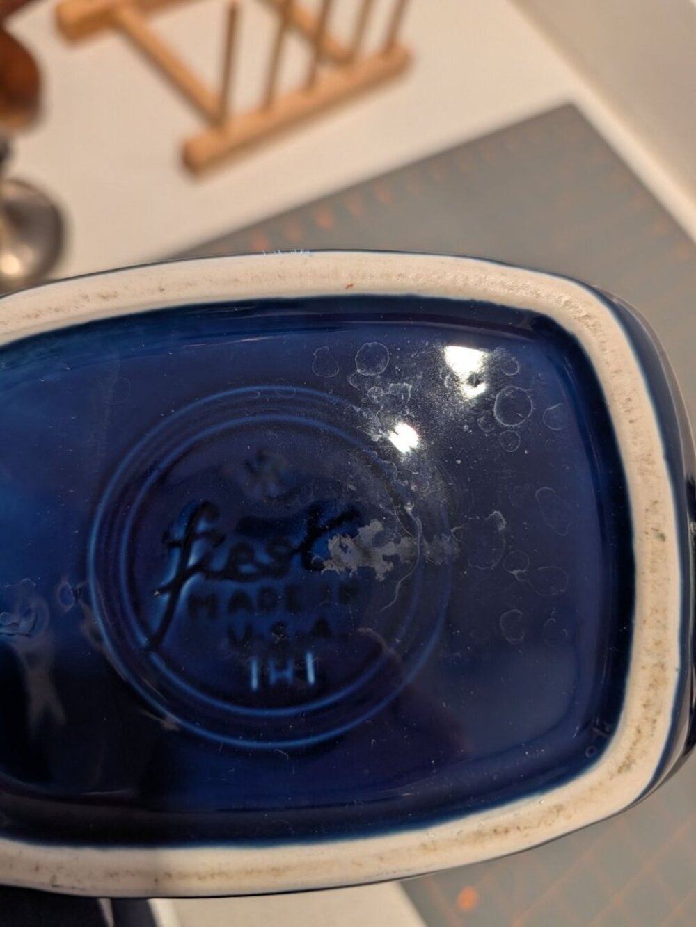 Vintage Fiesta Cobalt Blue Disk Pitchers Set Of 2 - 6.5 Lb Weight - Made In USA - Picture 3 of 5